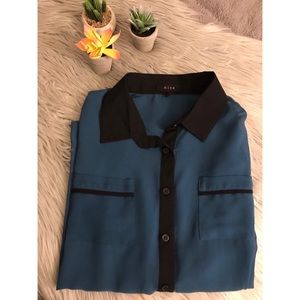 Mine Brand Blue and Black Long Sleeve Button Down